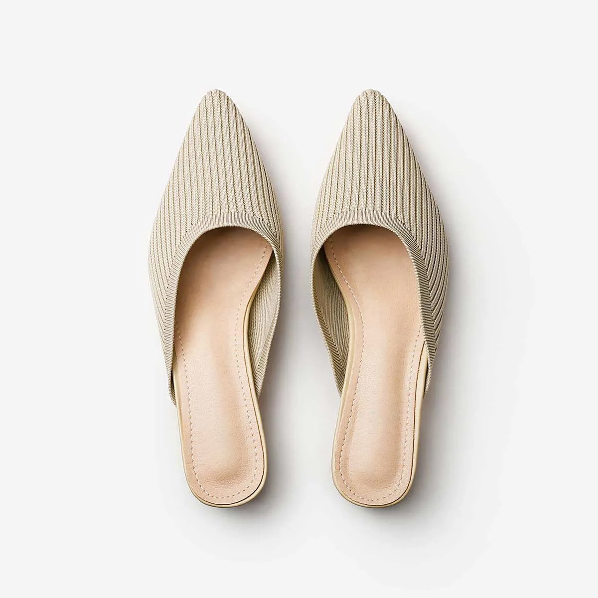 Pointed Toe Mules for Women Breathable Knit Slip-on Flat Shoes