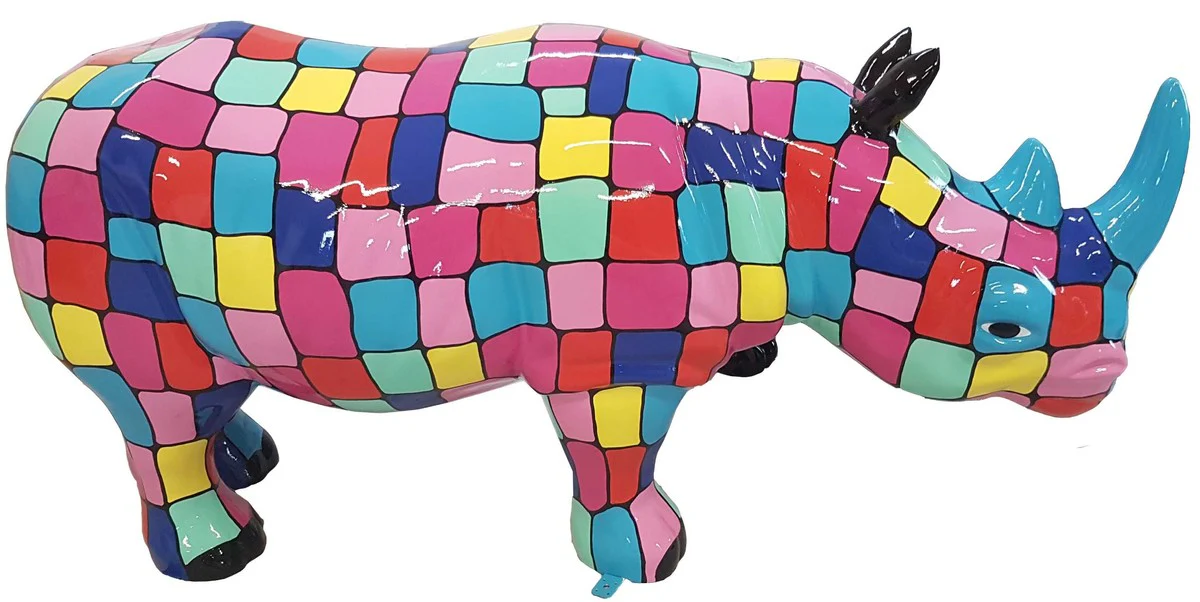 Casa Padrino escultura decorativa rinoceronte multicolor 175 x A. 80 cm - Escultura decorativa enorme - Figura de jardín - Decoración de jardín