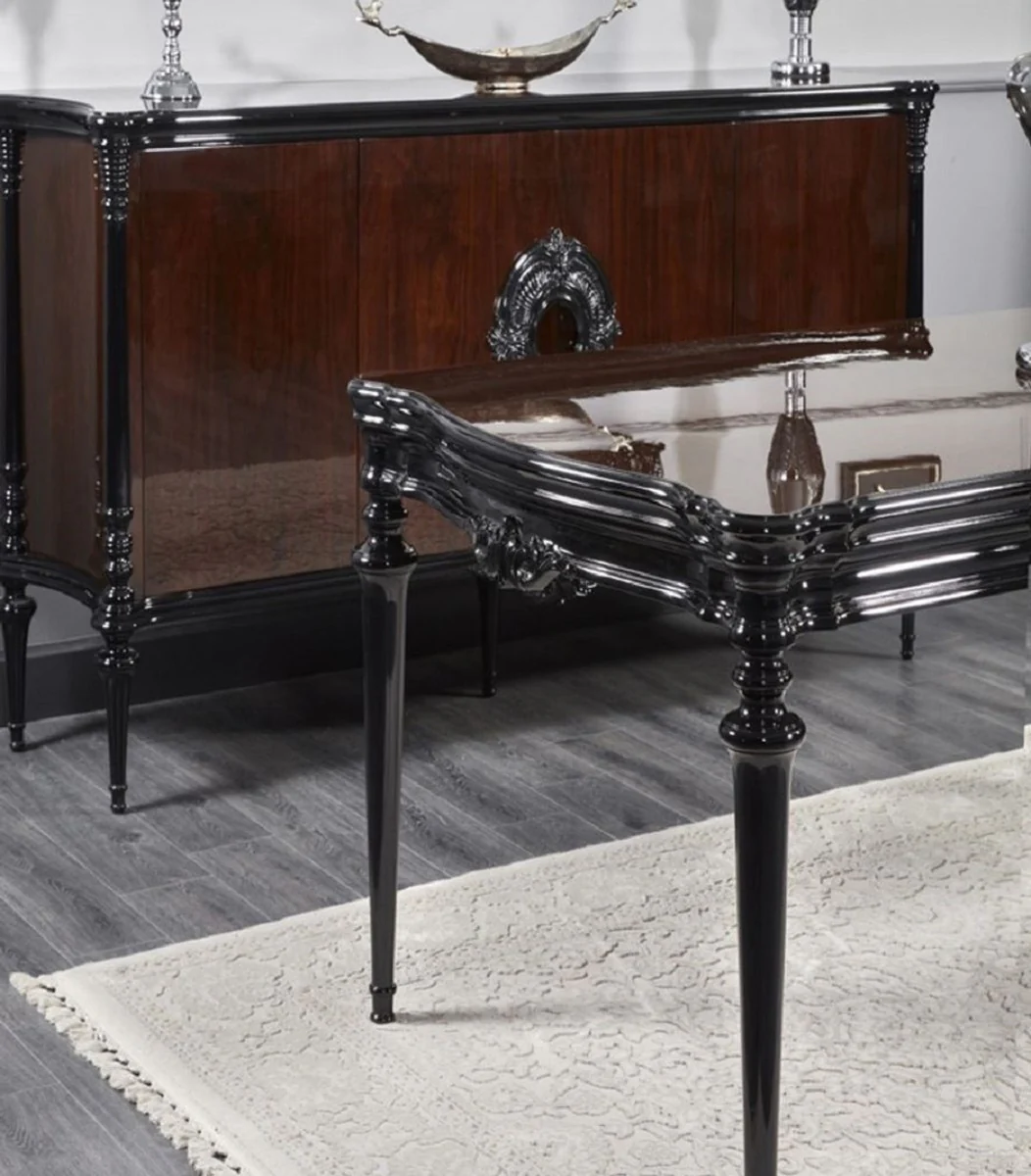 Casa Padrino conjunto de comedor barroco de lujo plata gris / negro - 1 Mesa de comedor barroco y 6 Sillas de comedor barrocos