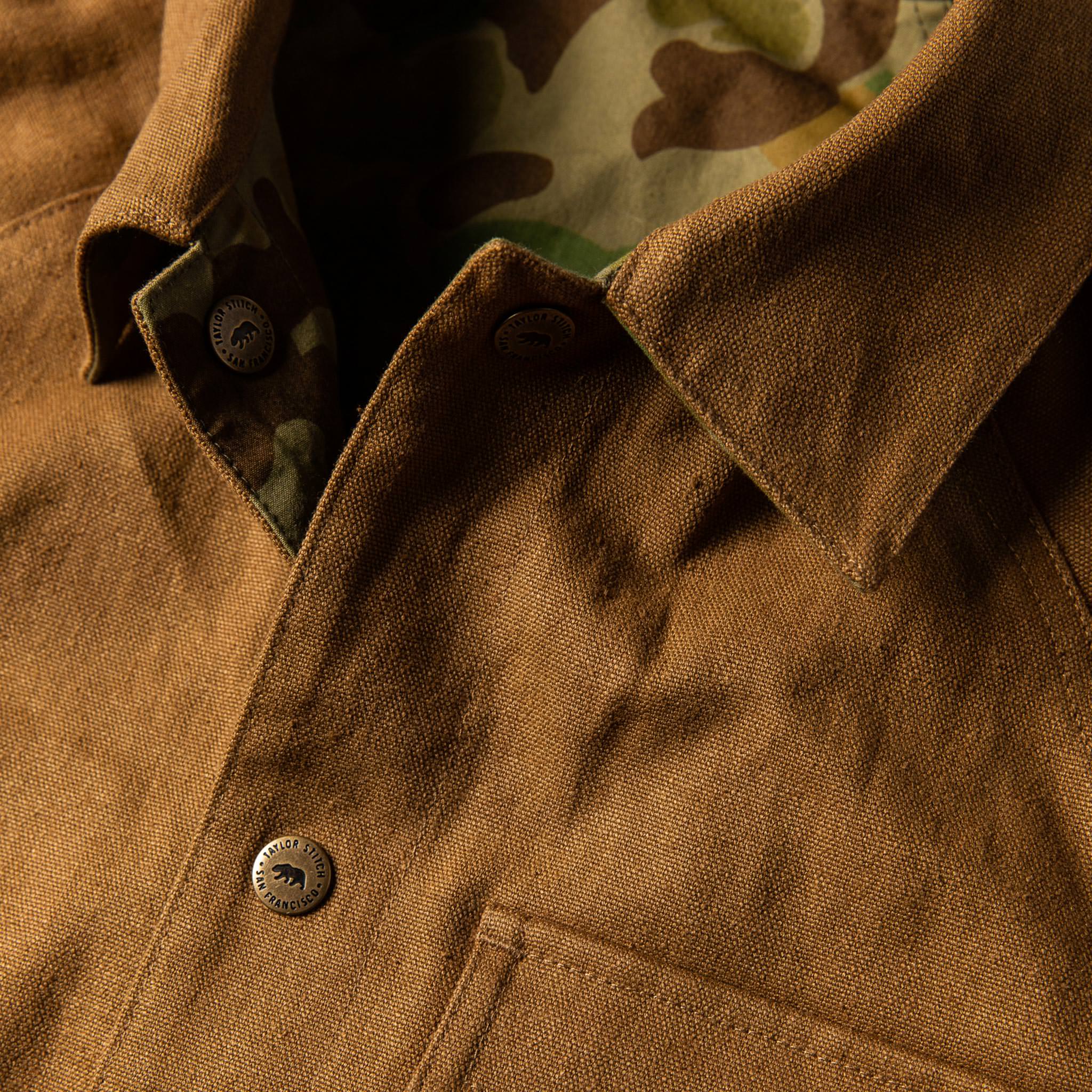 The Taylor Stitch x Gear Patrol Reversible Lombardi Jacket in Arid Camo