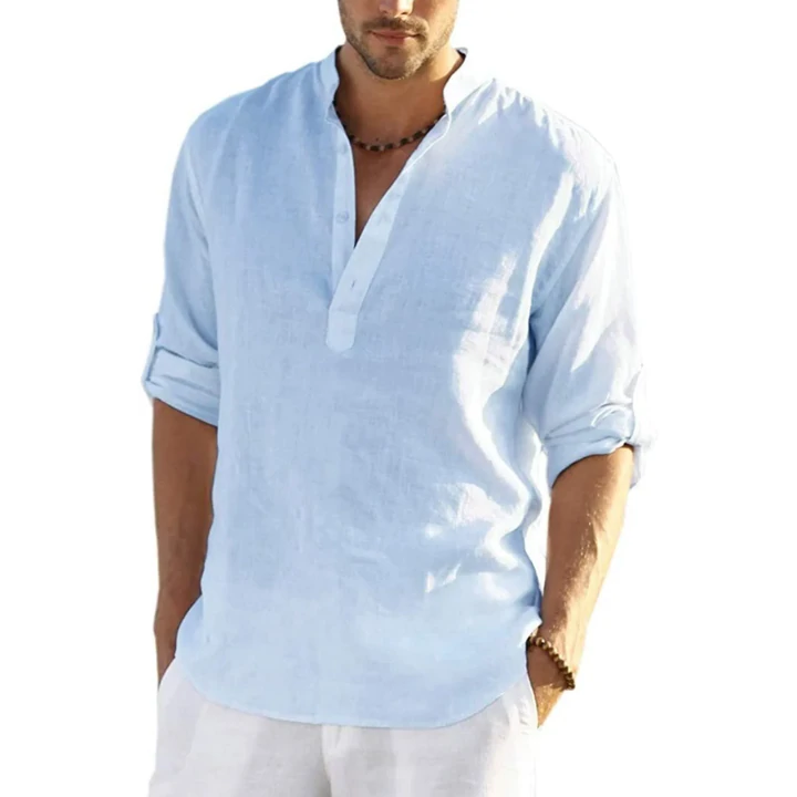 EvalonrealmTM Men's Cotton Linen Henley Shirt