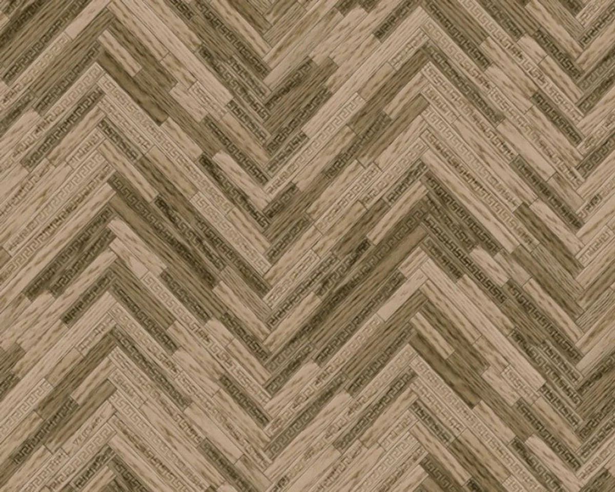 Papel Pintado no Tejido Barroco de Diseño Versace IV 37051-2 Beige / Marrón - Papel Pintado con Estructura de Madera - Alta Calidad