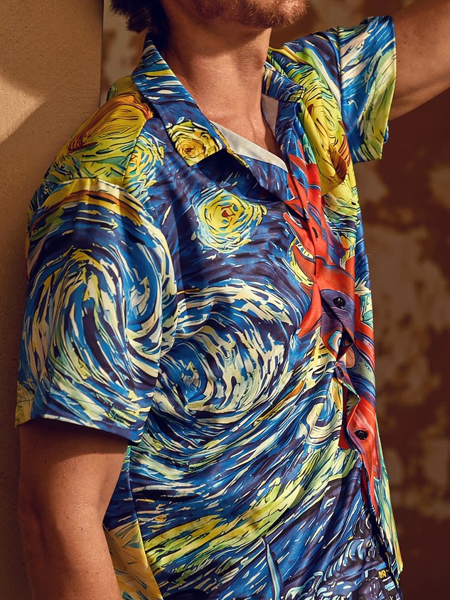 Rooster Chest Pocket Short Sleeve Casual Shirt