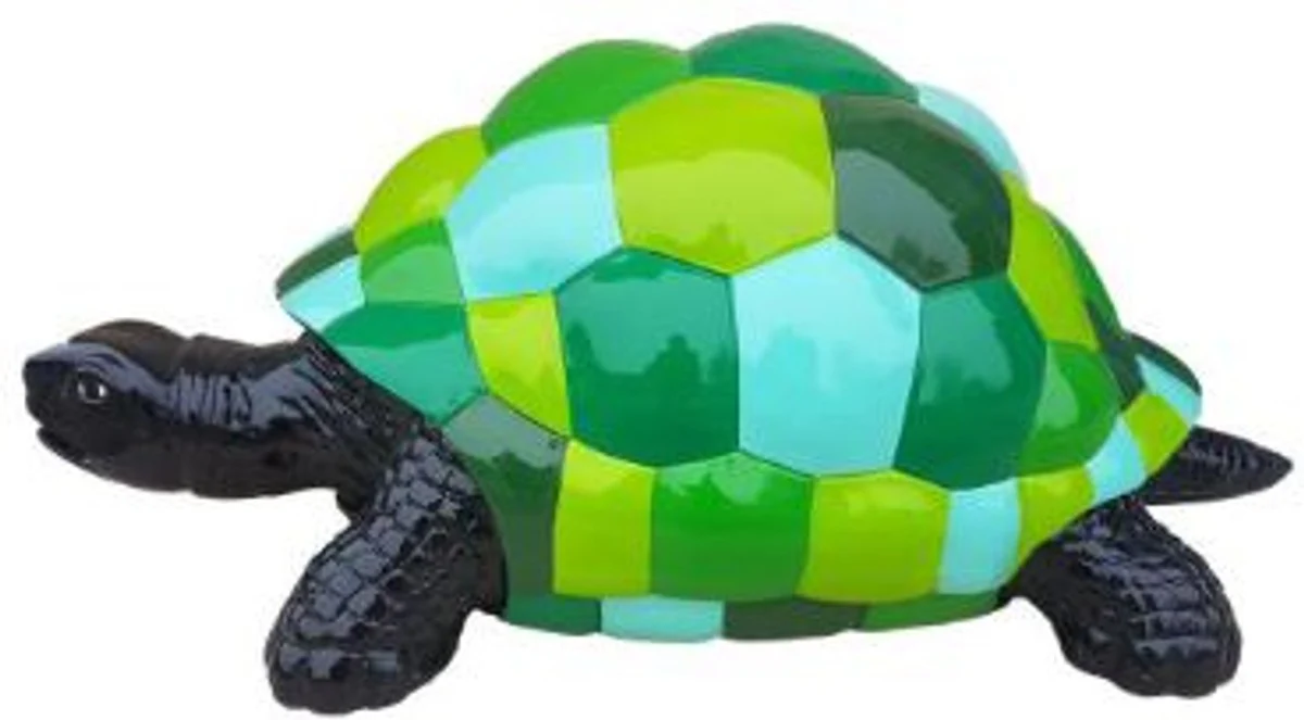 Casa Padrino figura decorativa de diseño tortuga negro / verde / azul 110 x 48 x A. 45 cm - Escultura decorativa resistente a la intemperie - Decoración de Sala de Estar