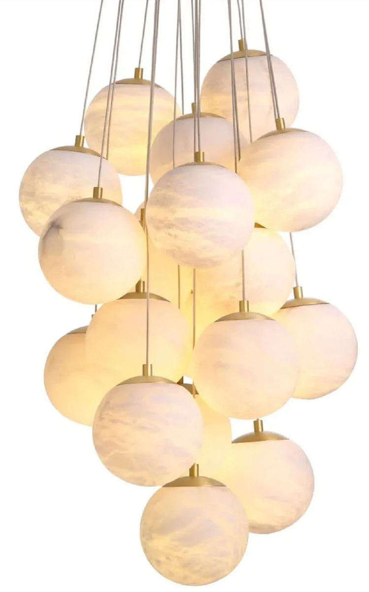 Casa Padrino lámpara de araña de lujo alabastro / latón antiguo Ø 75 x A. 170 cm - Lámpara de araña de salón con pantallas de alabastro - Calidad de lujo