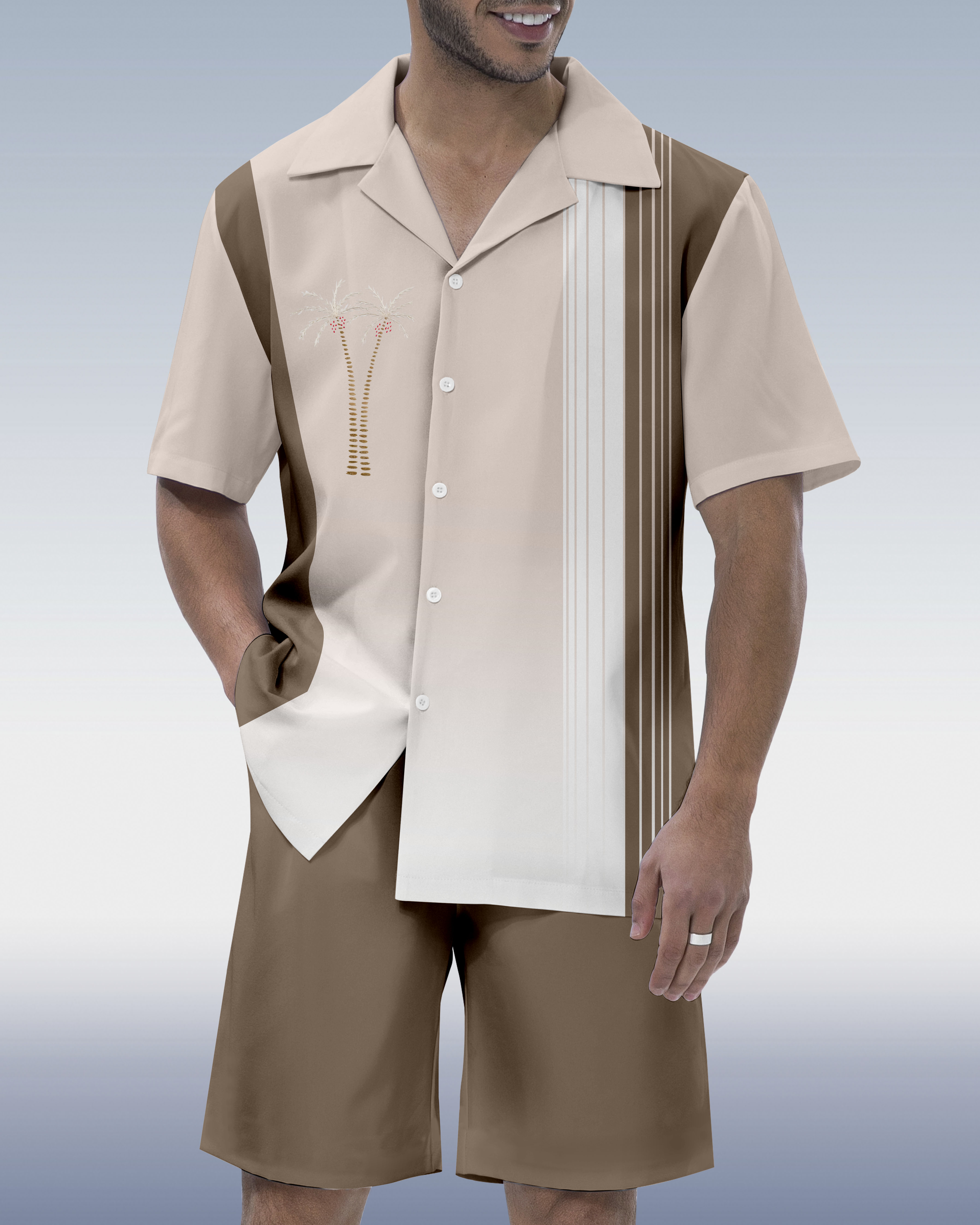 Men's Parrot Head Party Hawaiian Cuban Collar Short Sleeve Shirt Set 058