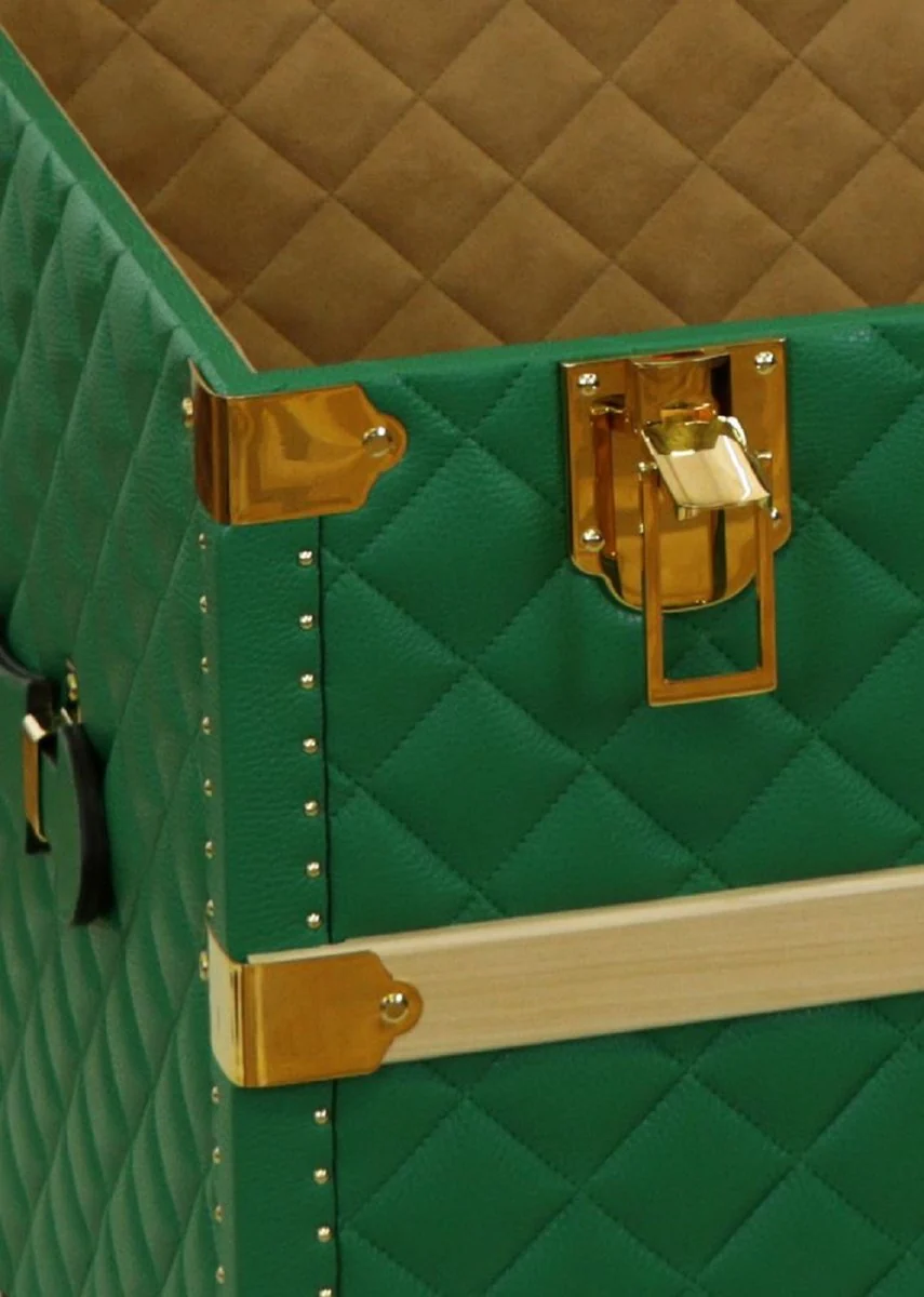 Casa Padrino maleta de lujo de cuero genuino verde / oro 100 cm - Hecho en Italia