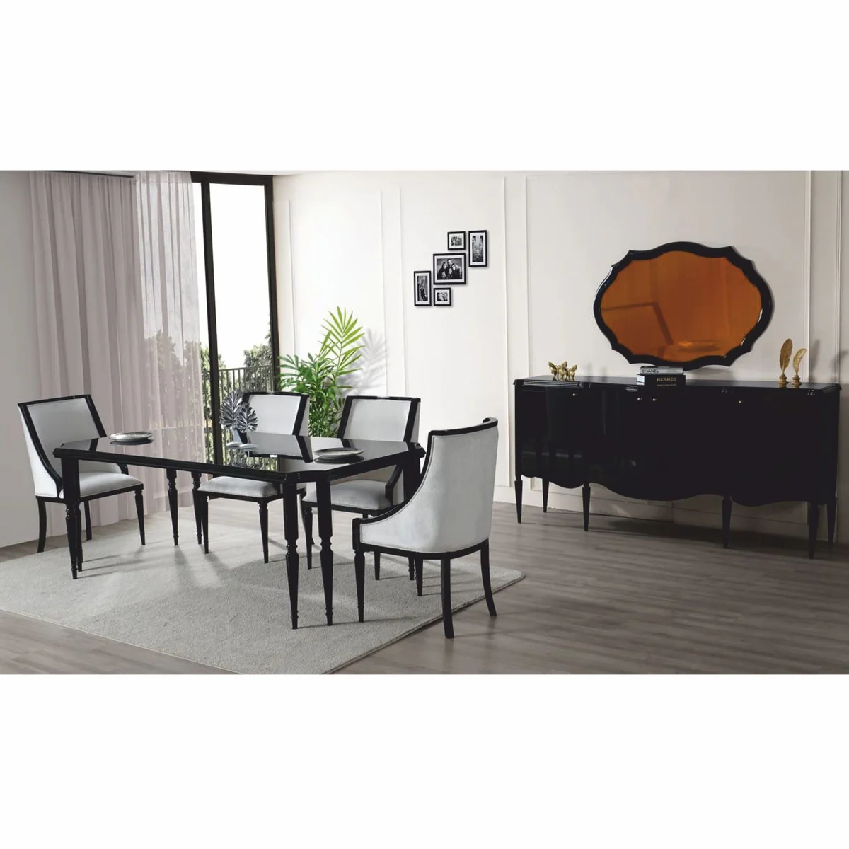 Casa Padrino Aparador Barroco de Lujo con Espejo Negro 215 cm - Muebles Barrocos