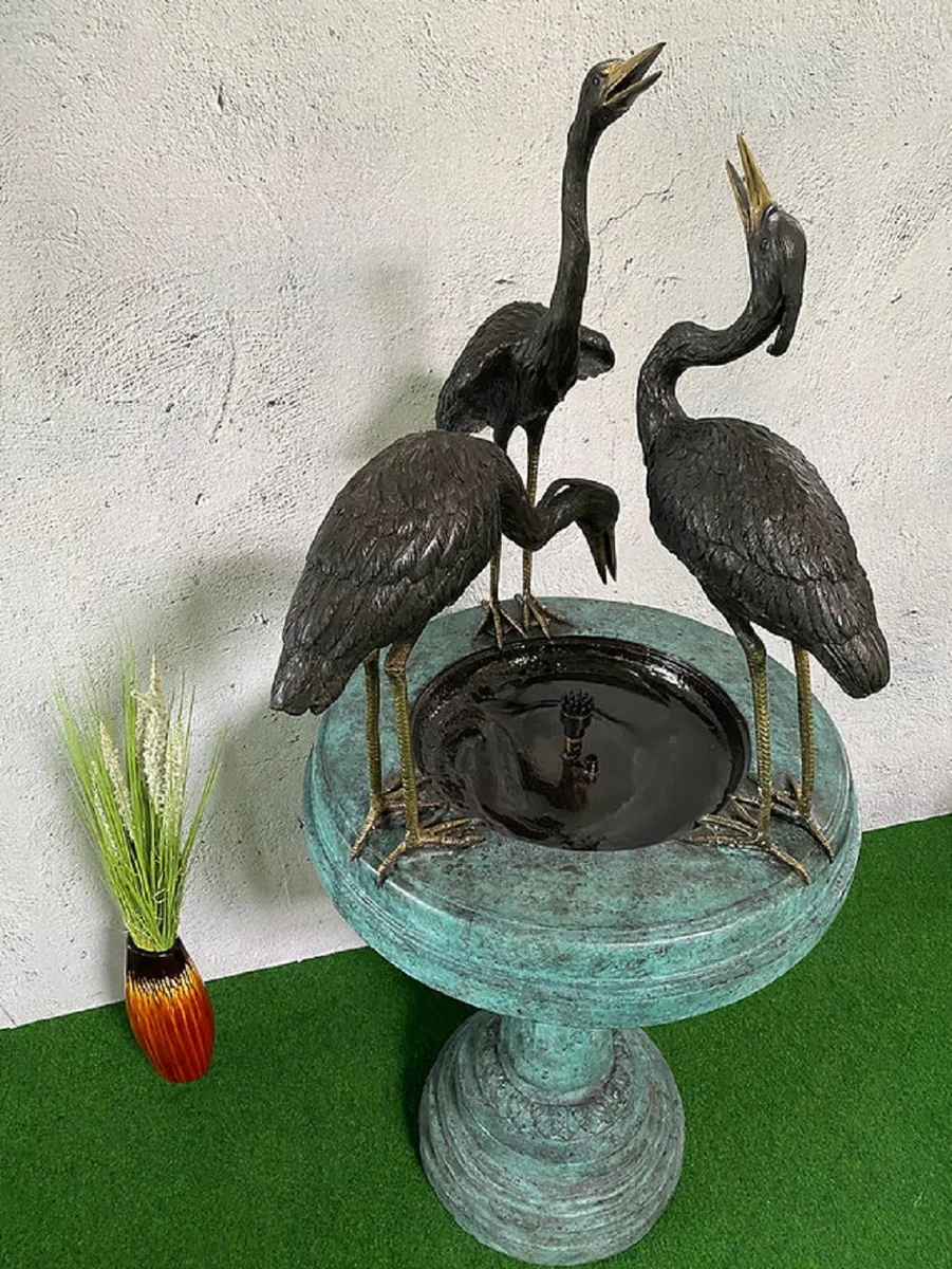 Casa Padrino fuente de bronce Art Nouveau de lujo grúas multicolor 79 x 74 x A. 150 cm - Magnífica fuente de jardín - Fuente de decoración jardín - Accesorios de Jardín Barroco y Art Nouveau