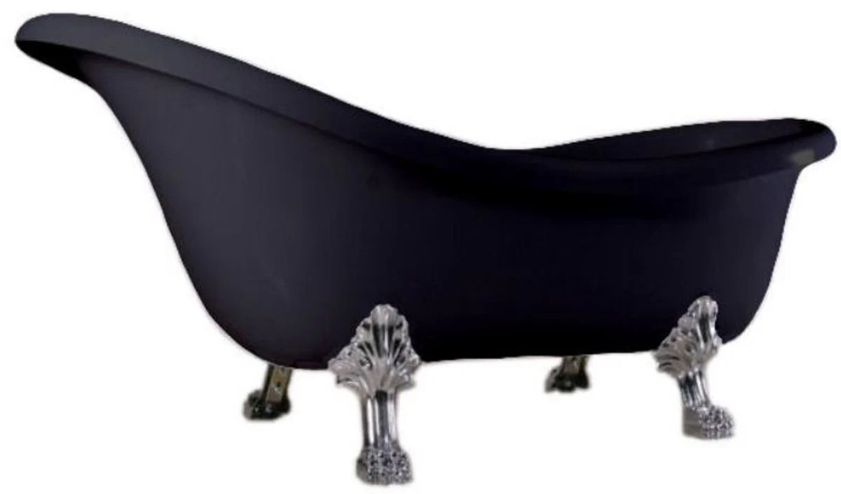 Casa Padrino bañera Art Nouveau de lujo negro / plata 174 x 83 x A. 81 cm - Bañera retro independiente con pies de león - Muebles de baño retro