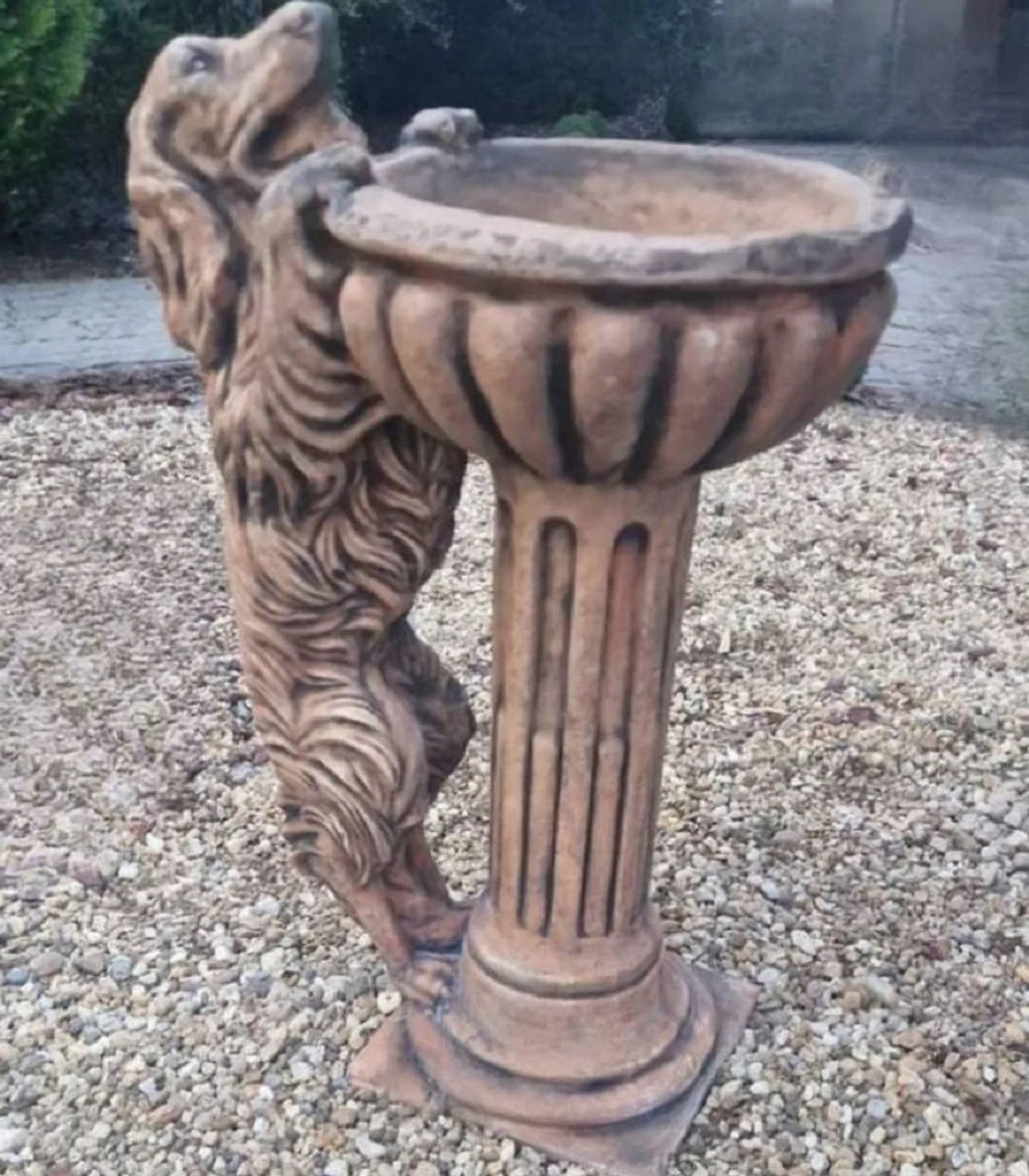 Casa Padrino ba?o para p¨¢jaros barroco con escultura decorativa de perro marr¨®n antiguo A. 100 cm - Ba?o para p¨¢jaros decorativa de piedra para jard¨ªn - Accesorios decorativos para jard¨ªn barroco