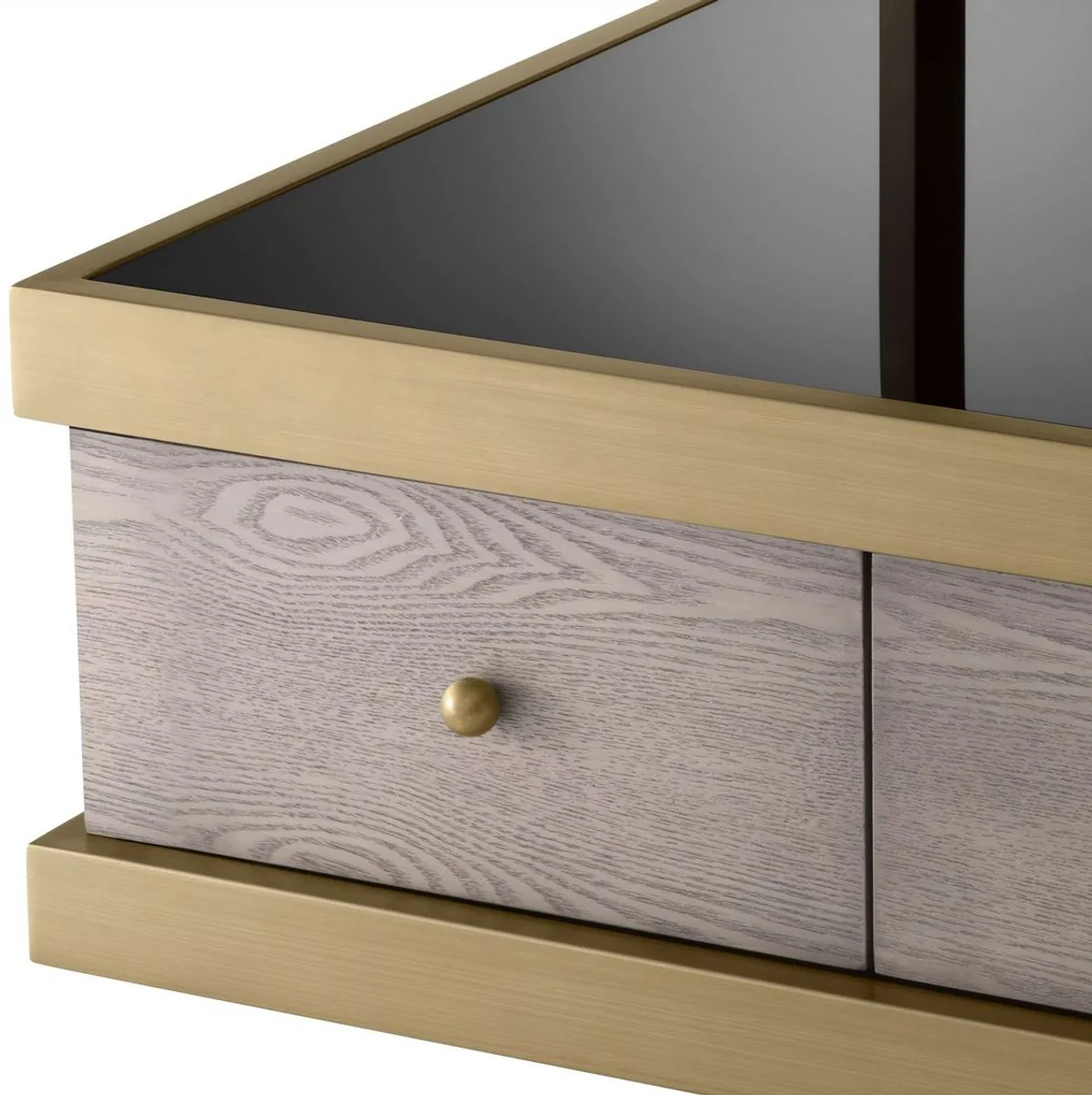 Casa Padrino mesa auxiliar de lujo lat¨®n / gris / negro 70 x 75 x A. 58 cm - Mesita de sal¨®n con 2 cajones y 2 tapas de vidrio - Muebles de sal¨®n - Muebles de lujo - Interiores de Lujo