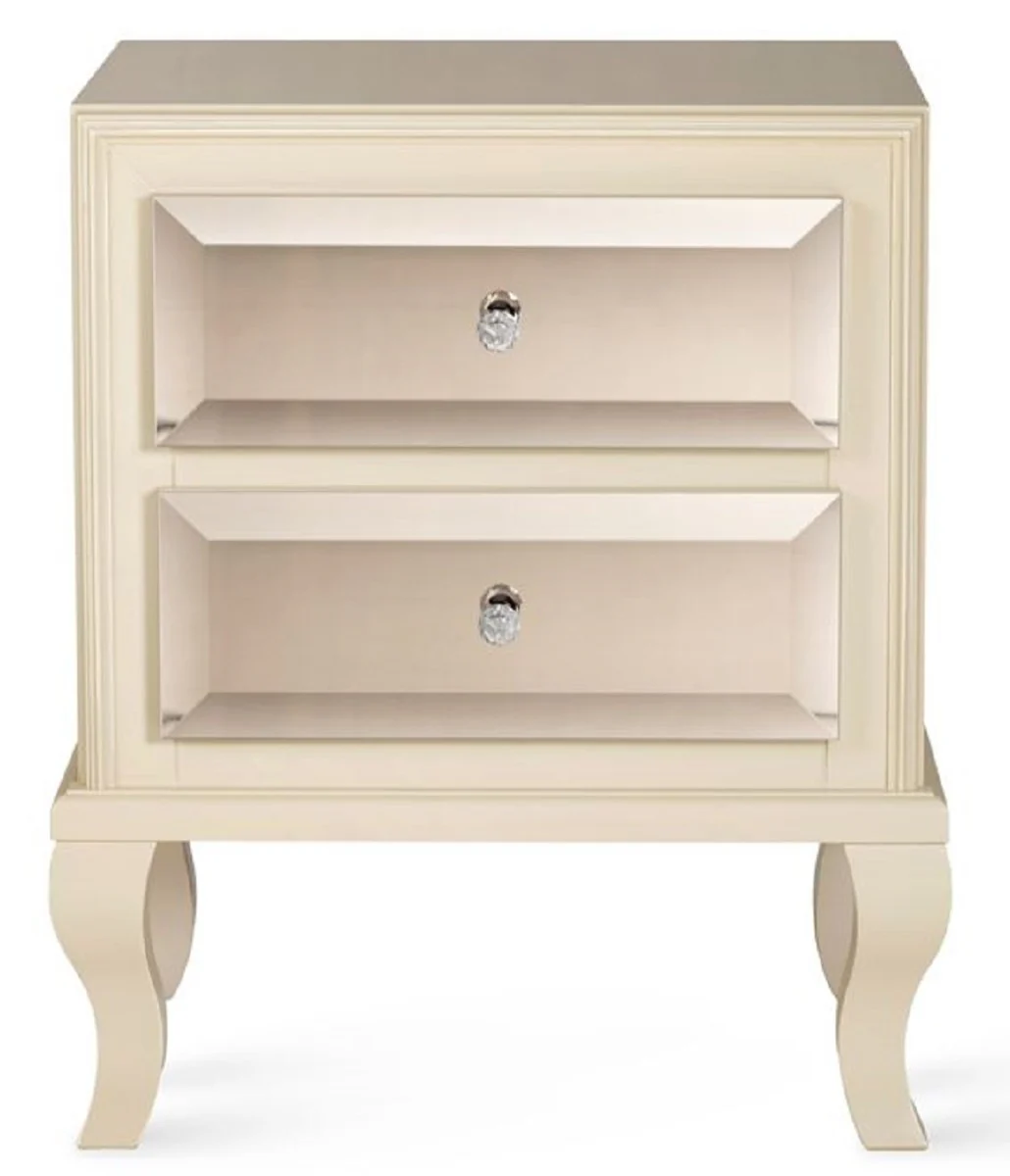 Casa Padrino mesita de noche Art Deco de lujo beige / marr¨®n 55 x 40 x A. 65 cm - Mesa auxiliar con espejo y 2 cajones - Muebles de dormitorio de lujo - Muebles Art Deco de Lujo