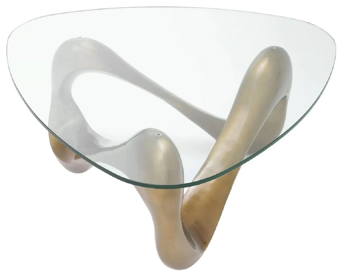 Casa Padrino mesa de centro de lujo lat¨®n vintage 100,5 x 98 x A. 43,5 cm - Mesa de centro de aluminio con tapa de vidrio - Muebles de sal¨®n - Muebles de lujo - Luxury interior de sal¨®n
