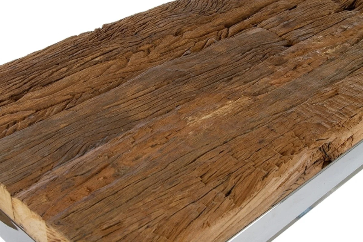 Casa Padrino consola de lujo marr¨®n / plata 140 x 40 x H. 80 cm - Mesa Consola con Superficie R¨²stica y Tapa de Vidrio Adicional