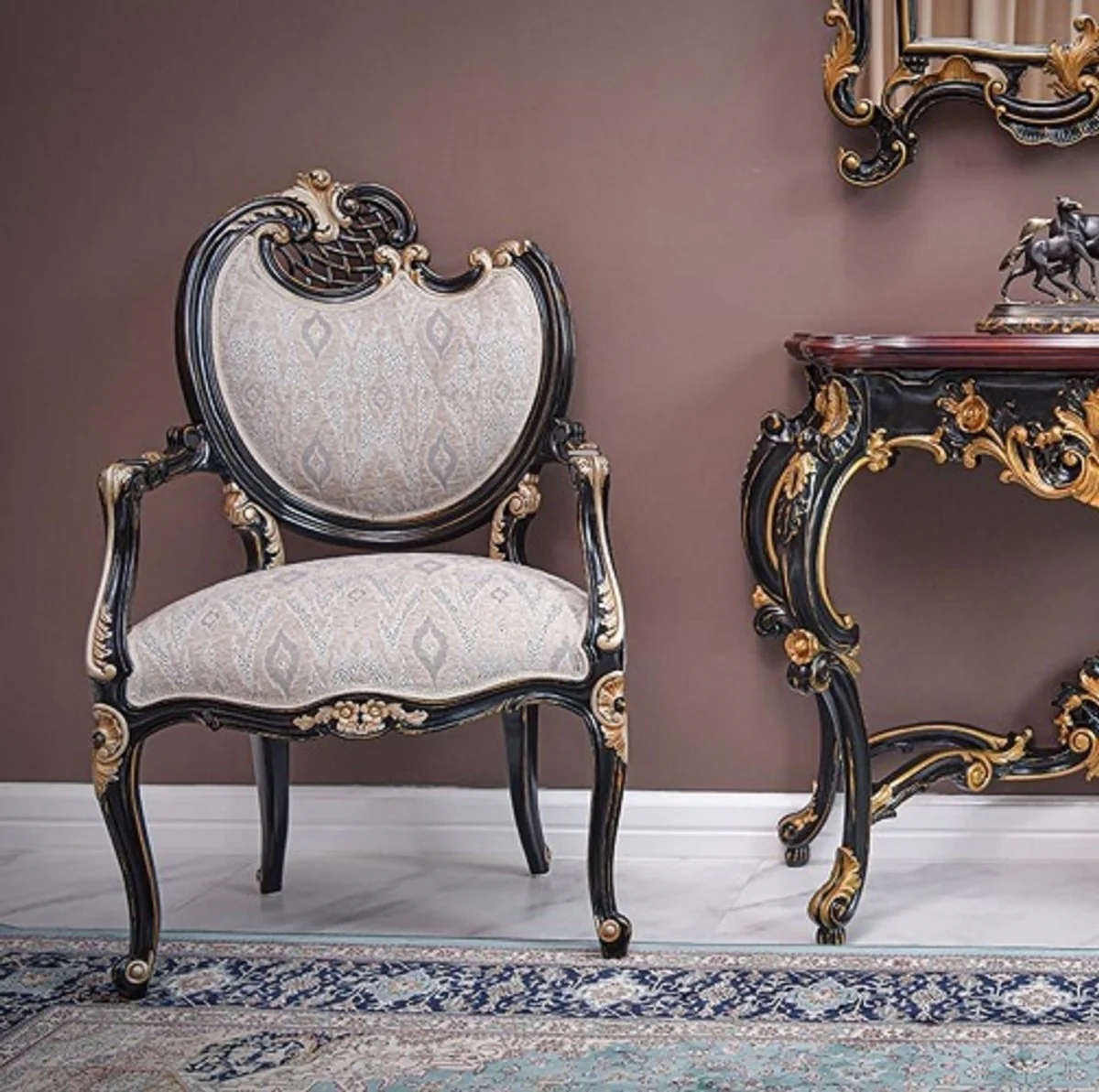 Casa Padrino sill¨®n barroco de lujo lado izquierdo gris / negro / oro - Muebles barrocos - Hecho en Italia