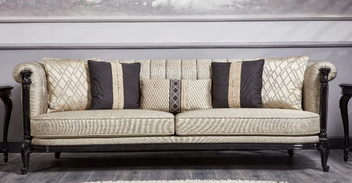 Casa Padrino sof¨¢ barroco de lujo oro / negro - Magn¨ªfico sof¨¢ de sal¨®n - Muebles de sal¨®n estilo barroco - Muebles de lujo estilo barroco - Muebles barrocos - Noble y Magn¨ªfico