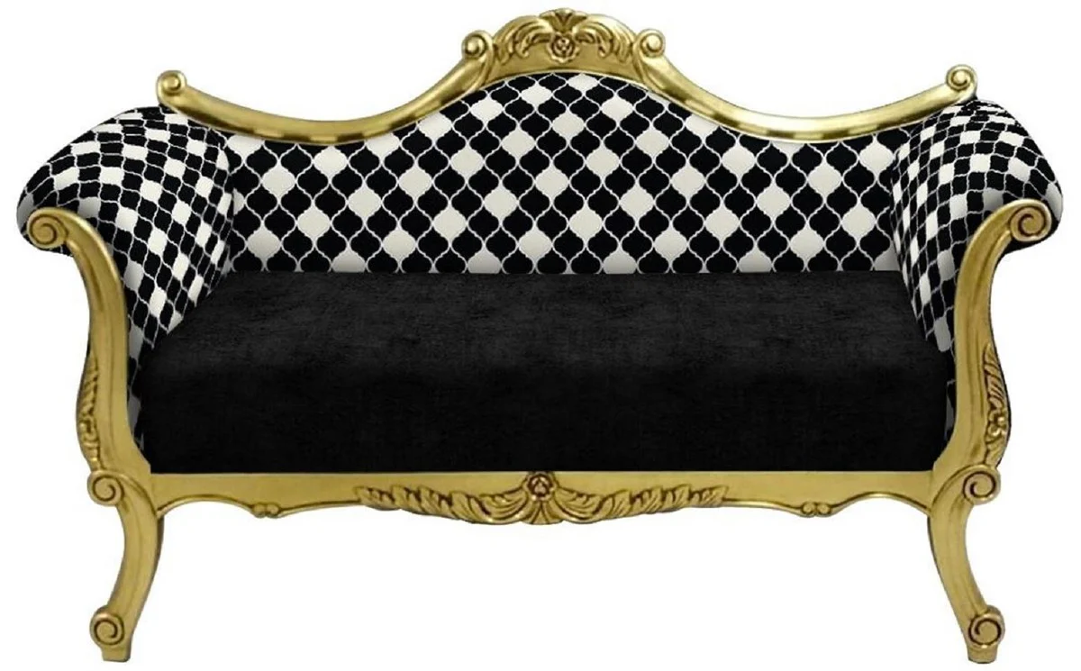 Casa Padrino sof¨¢ barroco con patr¨®n negro / blanco / oro - Sof¨¢ de sal¨®n hecho a mano de estilo barroco - Muebles de sal¨®n barrocos