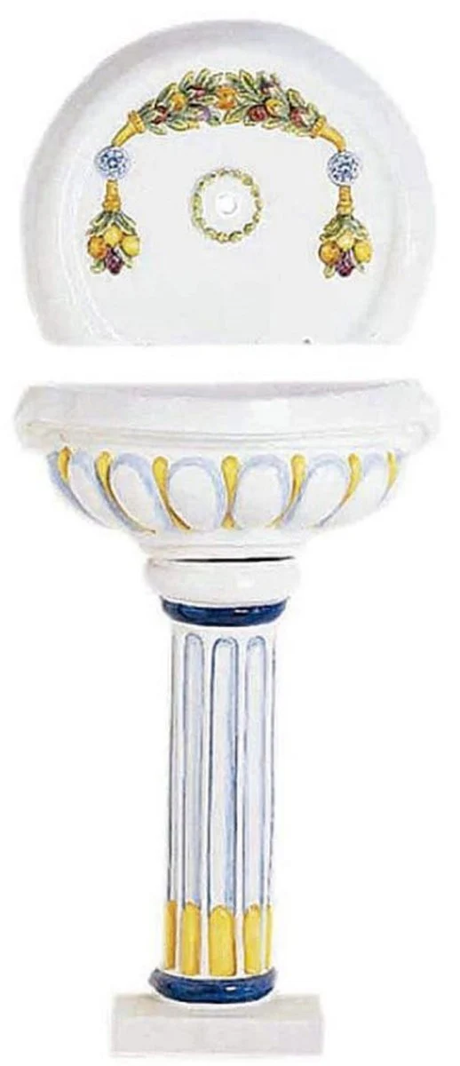 Casa Padrino fuente de pared barroco de lujo blanco / multicolor 67 x 29 x A. 155 cm - Fuente de cerámica hecha a mano y pintada a mano - Fuente de jardín barroco - Accesorios de decoración barroco