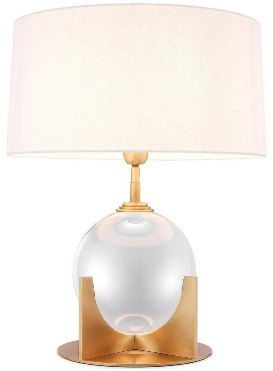 Casa Padrino lámpara de mesa de lujo latón antiguo / blanco Ø 38 x A. 52 cm - Lámpara de escritorio moderna con perla de cristal decorativa - Calidad de Lujo