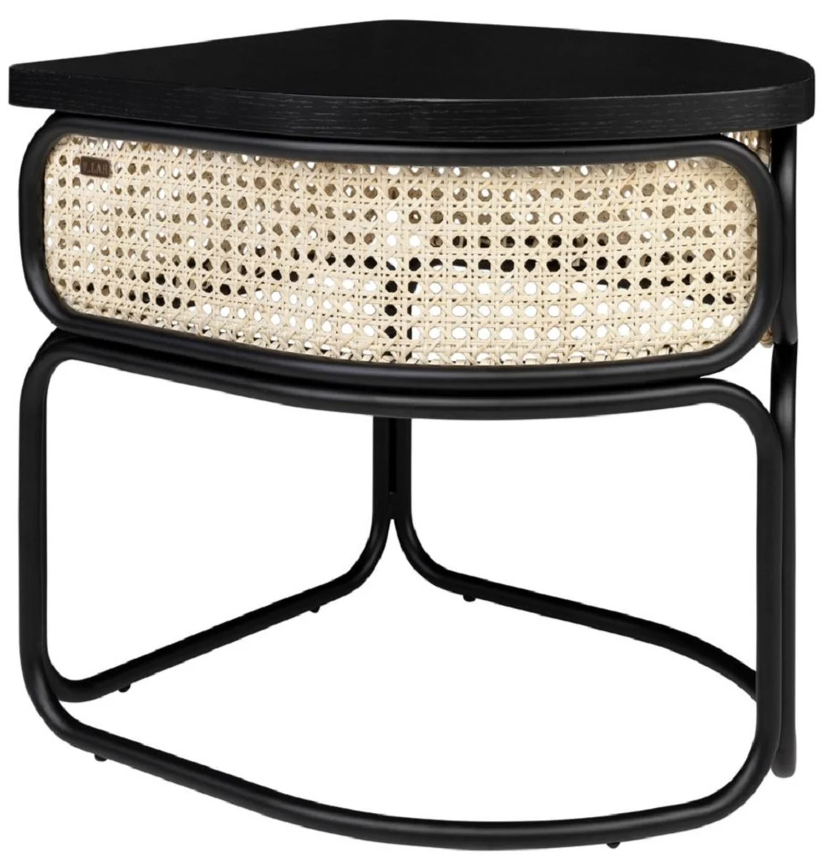 Casa Padrino mesa de centro de dise?o negro / natural 50 x 40 x A. 45,5 cm - Mesa de sal¨®n con tablero de chapa de roble de rat¨¢n noble y estructura de acero con revestimiento en polvo