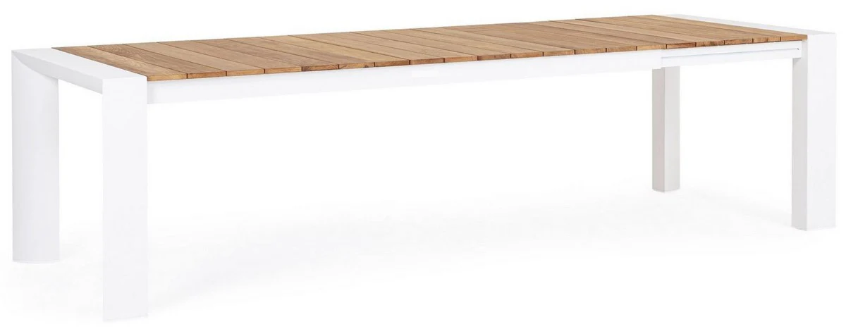 Casa Padrino mesa de jard¨ªn de lujo natural / blanco 228-294 x 100 x A. 75 cm - Mesa de comedor de jard¨ªn extensible con tablero de teca y patas de aluminio - Muebles de jard¨ªn y terraza de lujo