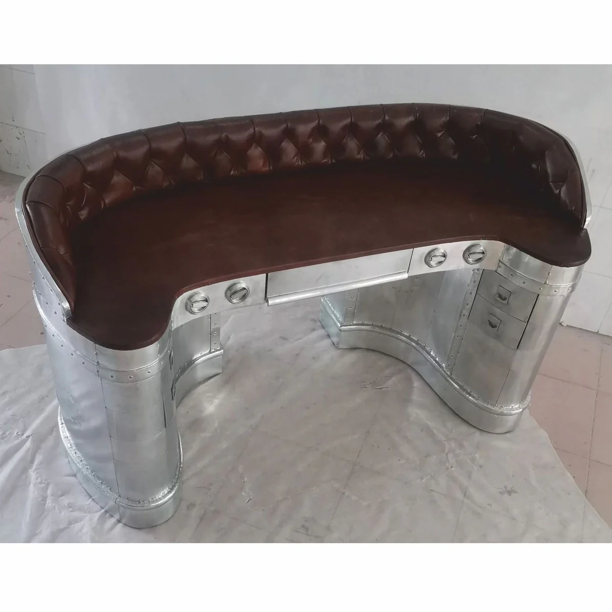 Casa Padrino Escritorio Avi¨®n de Aluminio Plate / Marr¨®n Oscuro 185 cm - Muebles de Oficina