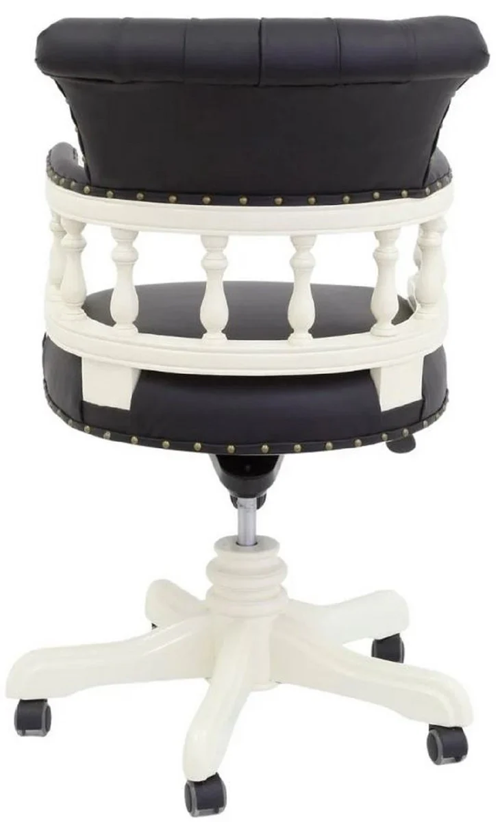 Casa Padrino silla de escritorio barroco de lujo Chesterfield de cuero genuino negro / blanco A. 107 cm - Muebles de oficina barrocos