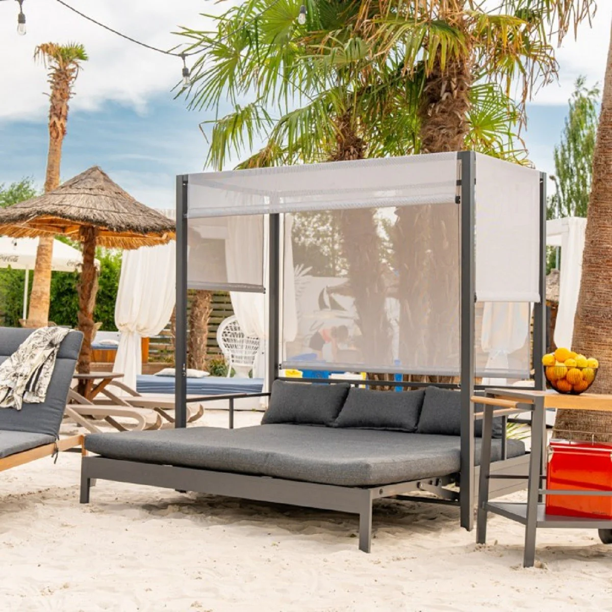 Casa Padrino tumbona de playa / tumbona de jard¨ªn de lujo con dosel gris A. 196 cm - Muebles de playa y jard¨ªn