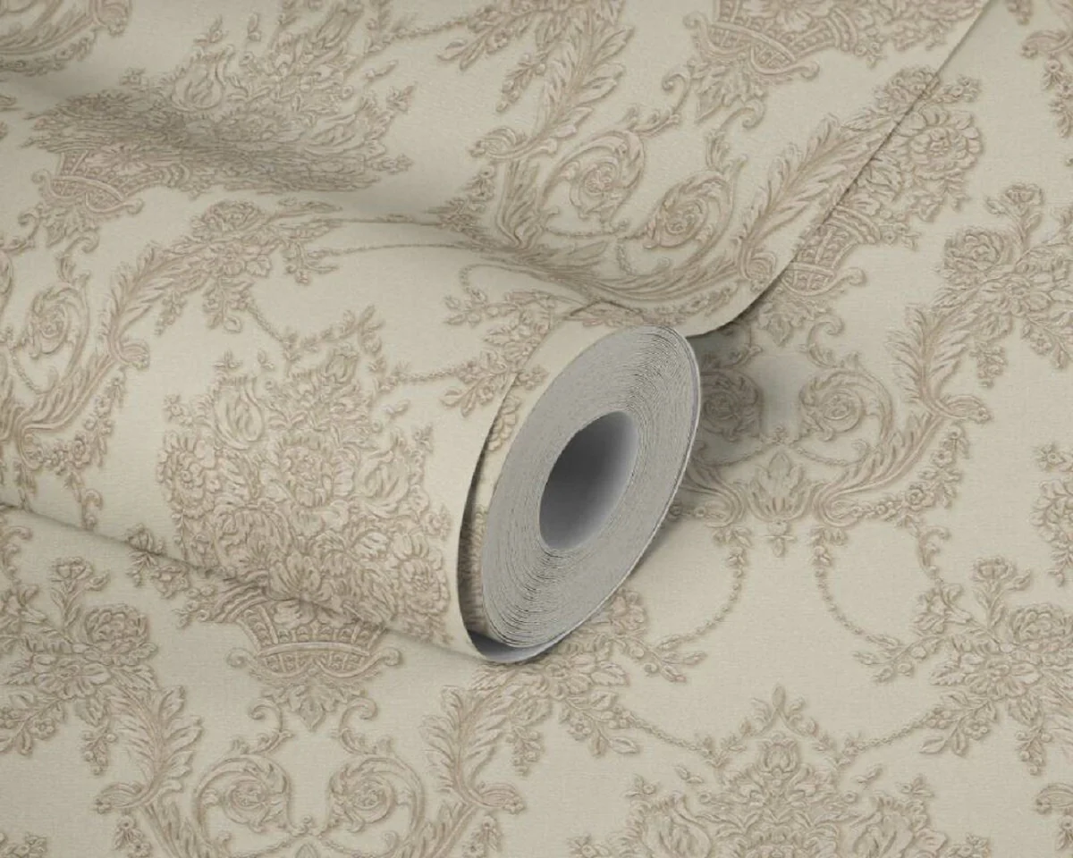 Casa Padrino papel pintado barroco no tejido crema / beige - Papel pintado de estilo barroco con patrón elegante - Accesorios de decoración barroco