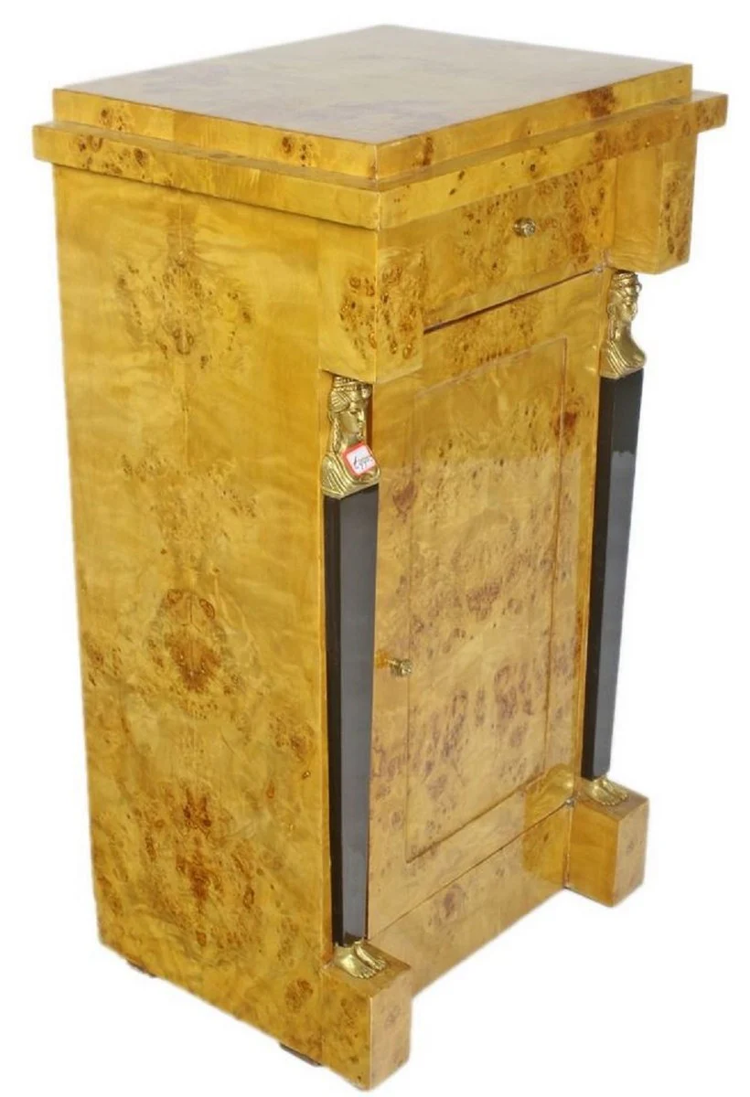 Casa Padrino pilar de madera de ra¨ªz barroco con puerta y caj¨®n marr¨®n claro / negro / oro 60 x 40 x H. 80 cm - Muebles Barrocos