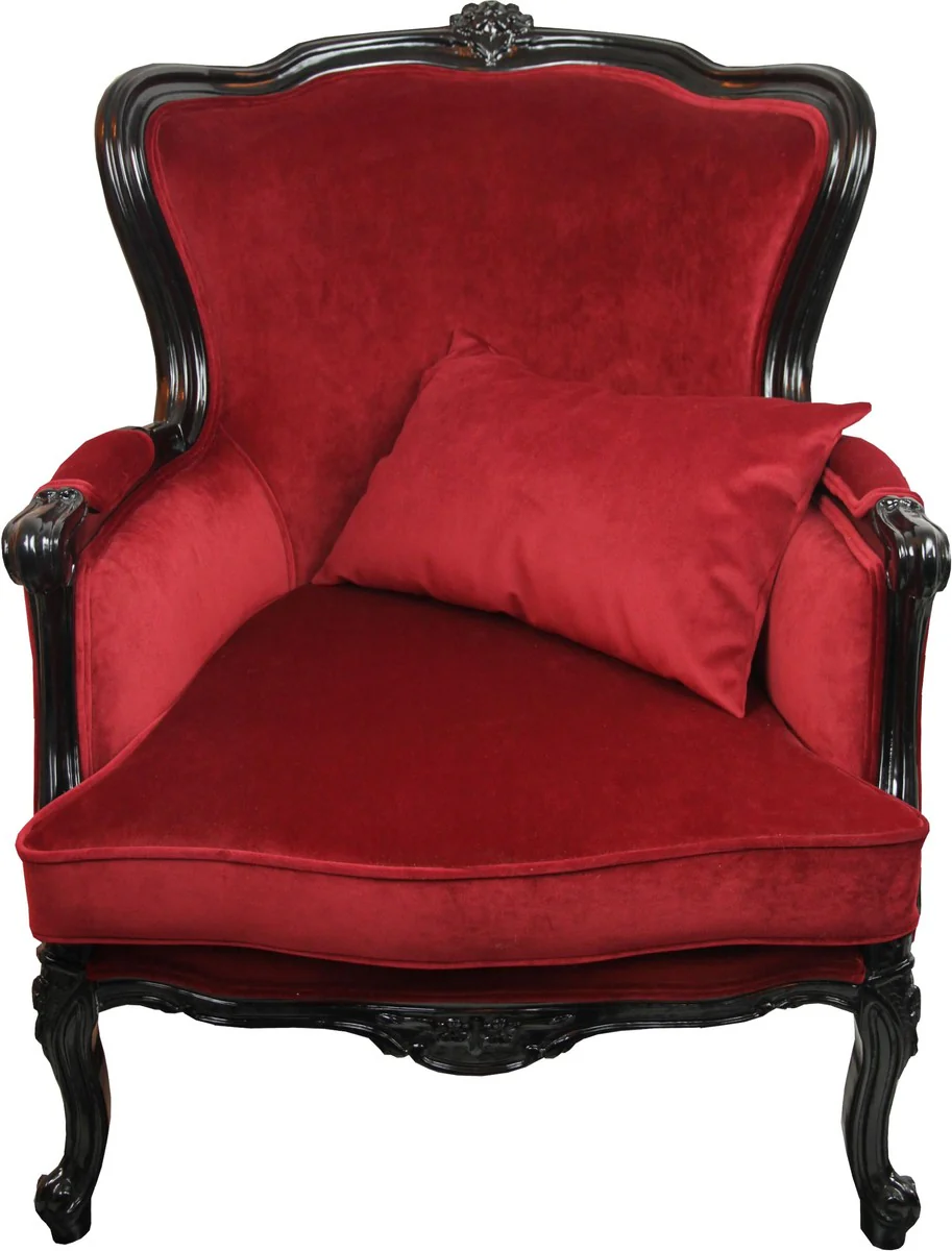 Sillón barroco de lujo Casa Padrino Burdeos / Negro - Muebles barrocos de lujo - Hecho en Francia - Hotel Restaurante Muebles