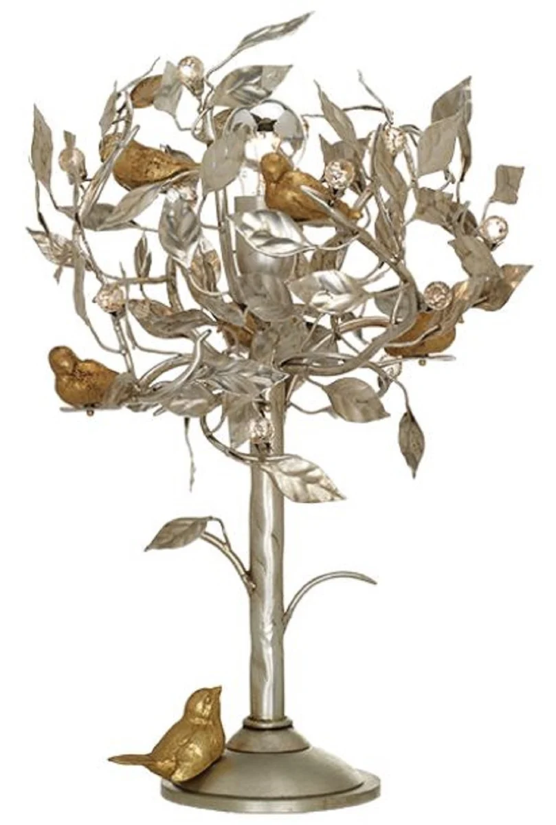 Casa Padrino lámpara de mesa de lujo árbol y pájaros plata / oro Ø 36 x A. 56 cm - Lámpara de escritorio moderna de metal con cristal Swarovski - Lámpara de Hotel y Restaurante