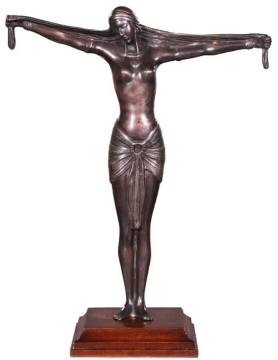 Casa Padrino figura de bronce de lujo dama bronce / marrón 41 x 19 x H. 53 cm - Deco Figura sobre Base de Madera