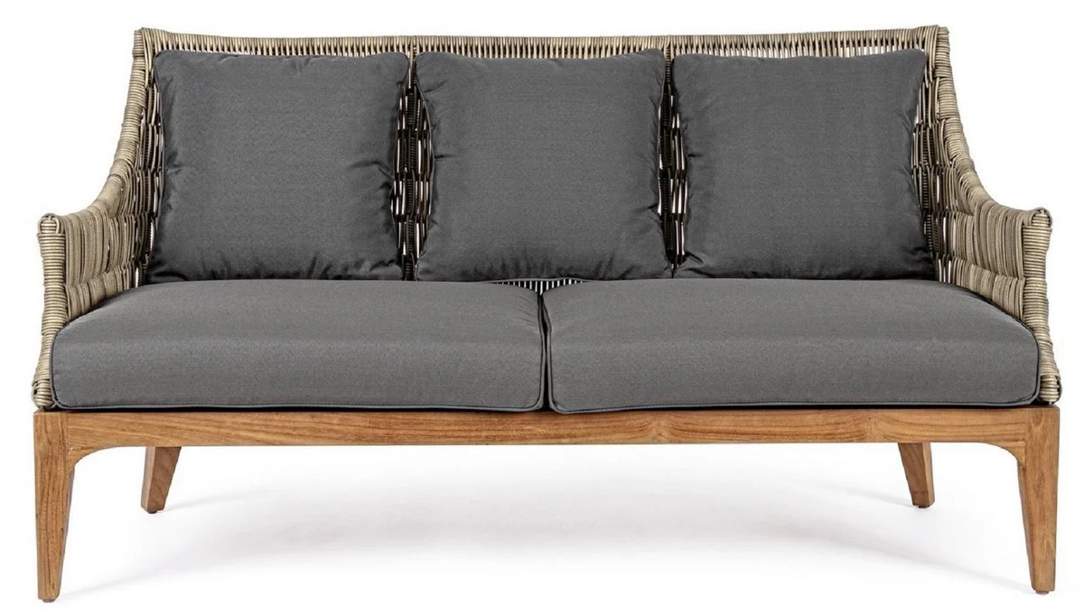 Casa Padrino sofá de jardín de lujo con cojíns gris / natural / marrón 153 x 73 x A. 80,5 cm - Sofá de jardín y terraza resistente a la intemperie - Muebles de Jardín y Terraza