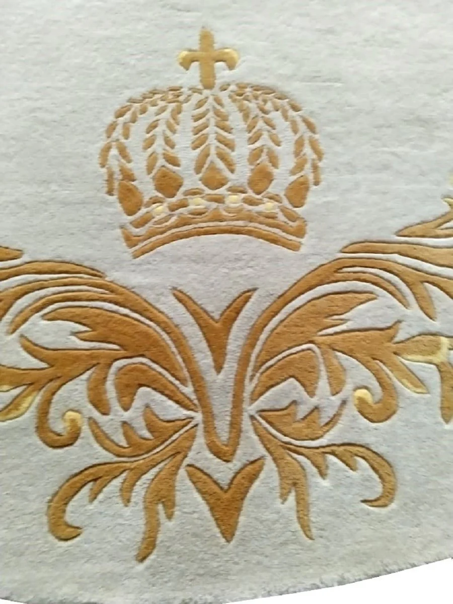 Pomp??s de Casa Padrino alfombra de lujo de Harald Gl??ckler corona crema / oro ? 260 cm - Alfombra redonda de dise?o barroco - Tejido a mano de lana