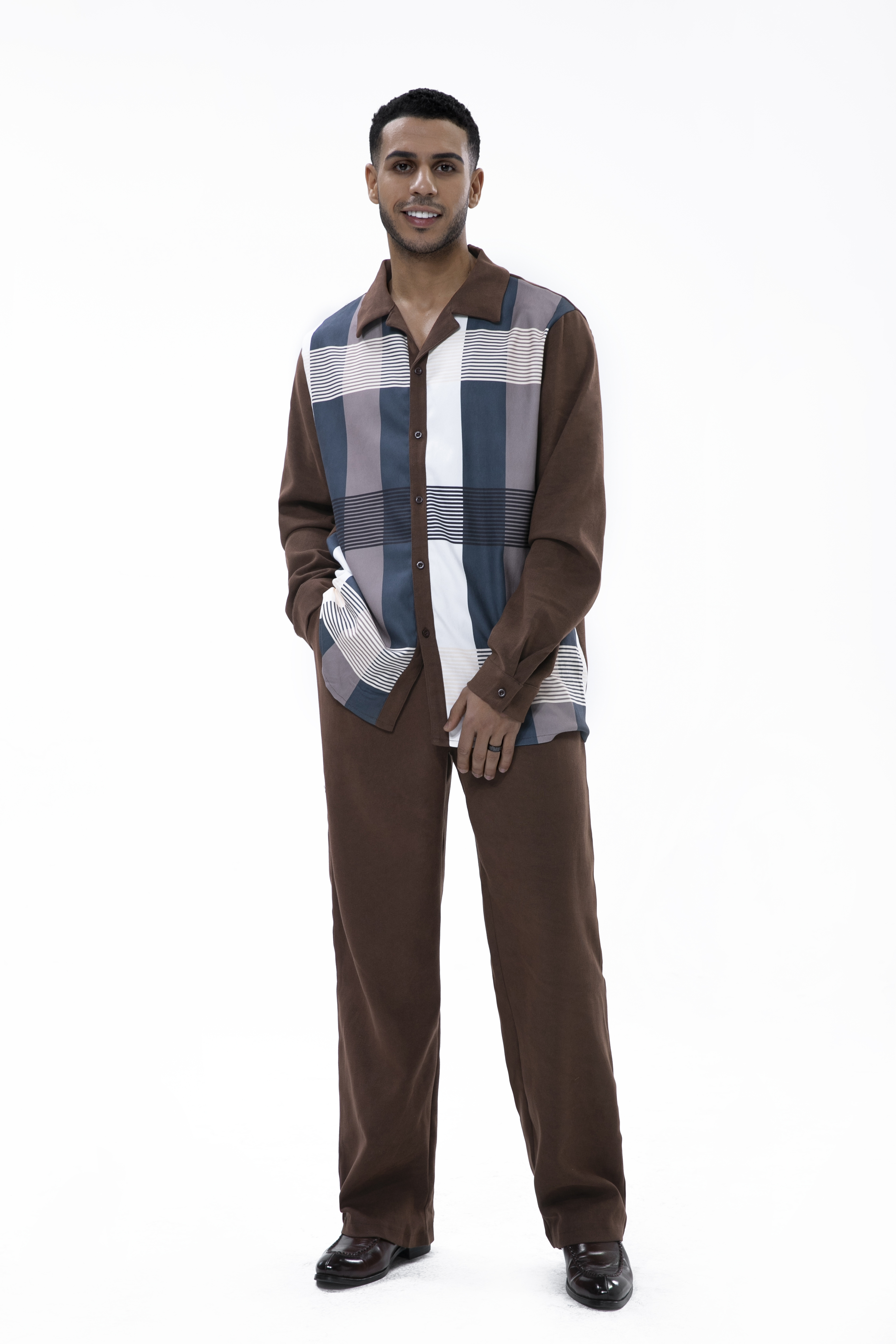 Suitmens Men's Brown Suede Long Sleeve Walking Suit 027