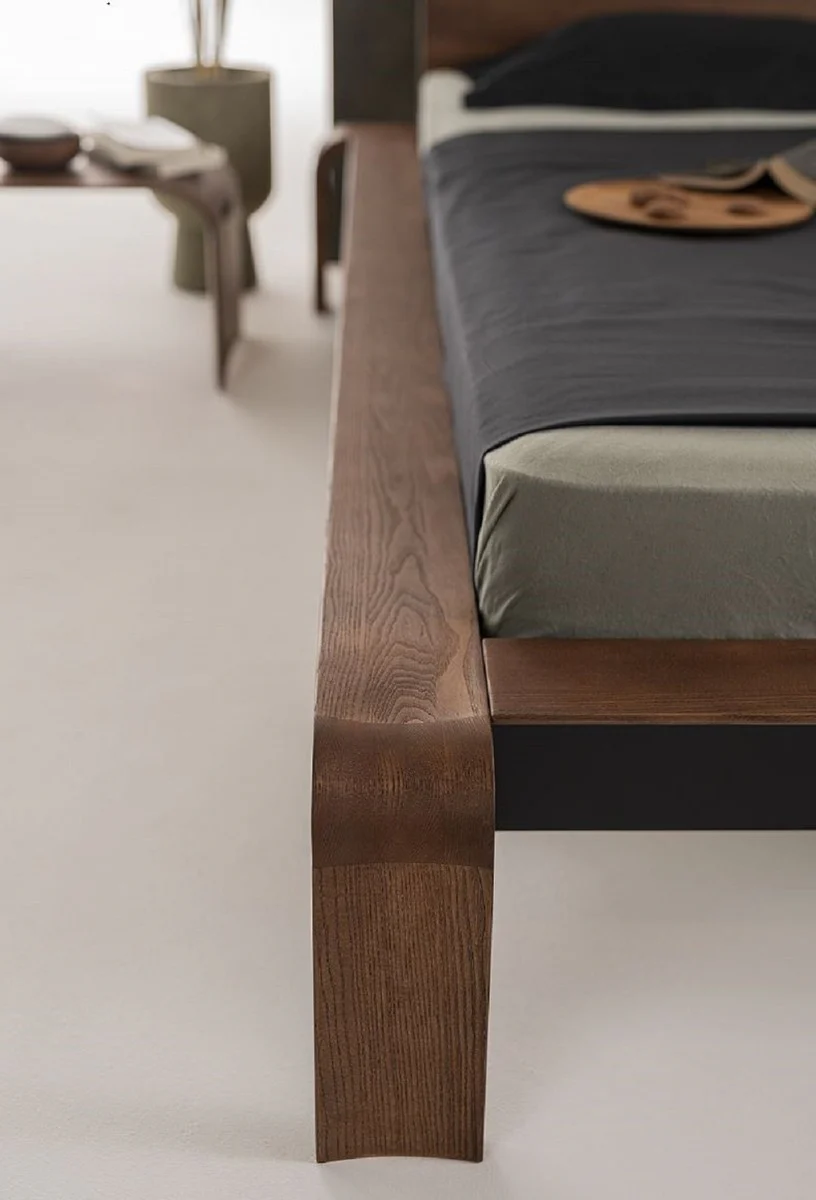 Casa Padrino Cama Doble de Lujo de Madera Maciza Marrón Oscuro - Varios Tamaños