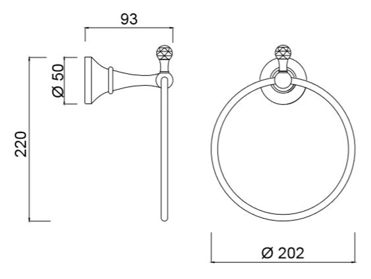 Luxury Towel Rack / Towel Ring with Swarovski Crystal Glass Silver 20.2 x 9.3 x H. 22 cm - Luxury Bath Accessories Made in Italy