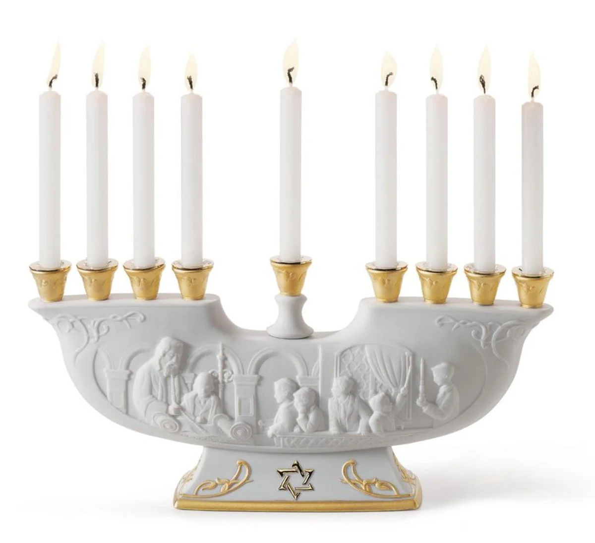 Casa Padrino luxury porcelain candle holder ark white / gold 30 x H. 14 cm - Luxury Collection