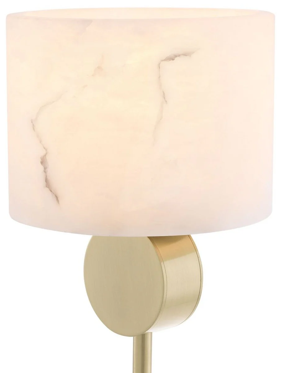 Casa Padrino lámpara de mesa de lujo latón / alabastro Ø 20 x A. 76 cm - Lámpara de mesa moderna con pantalla redonda de alabastro - Luces de Lujo