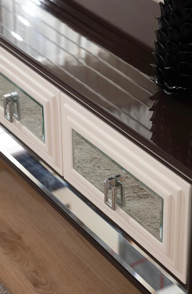 Casa Padrino conjunto de TV de lujo marr¨®n oscuro / crema / plata - Aparador de sal¨®n con espejo y pared trasera de TV - Muebles de sal¨®n - Muebles de lujo - Interiores de lujo