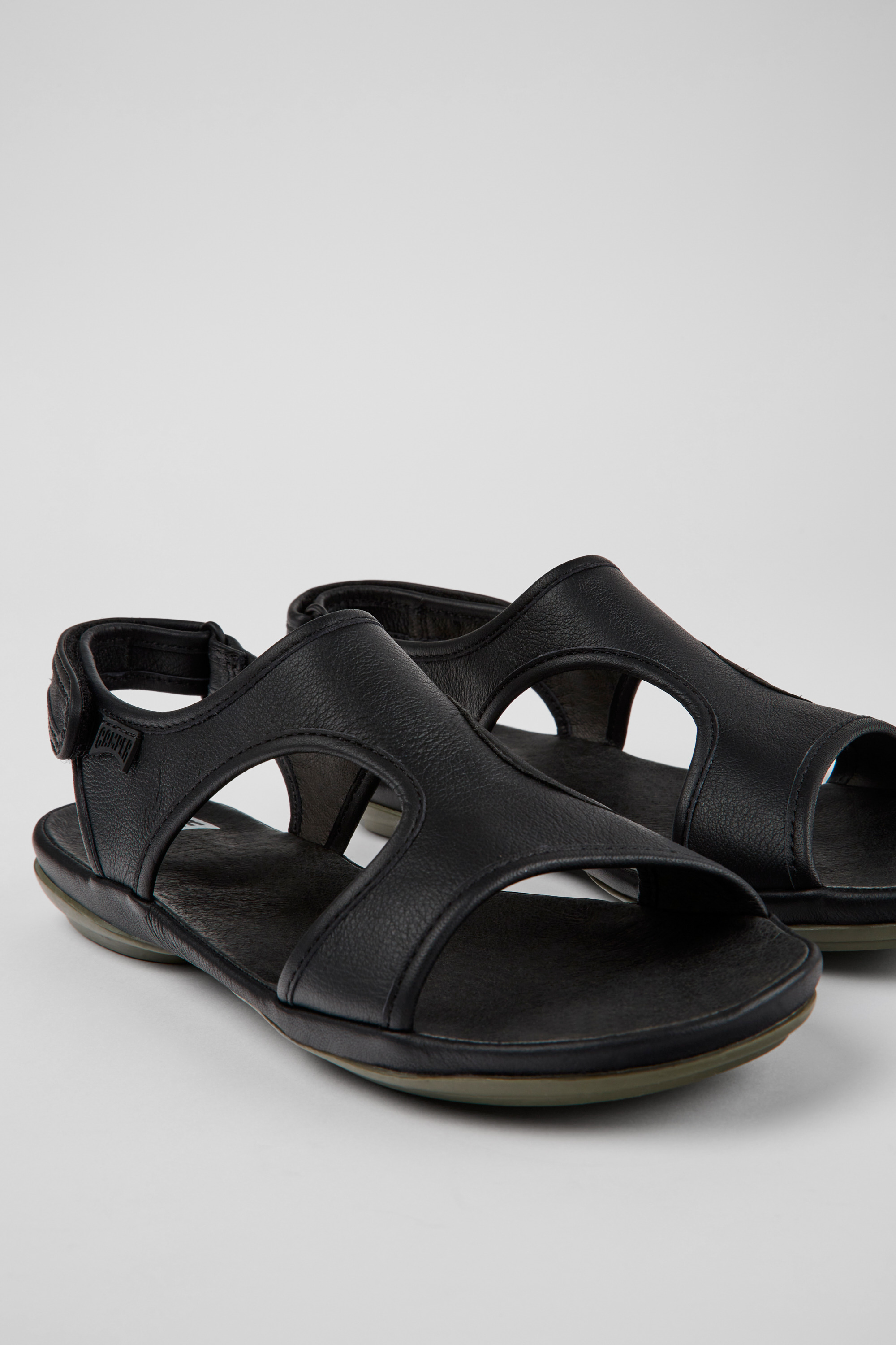 Right - Black leather sandals for women
