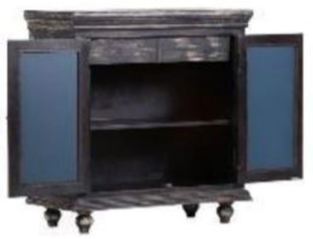Casa Padrino armario de estilo campestre negro vintage 90 x 43 x A. 100 cm - Armario de madera maciza con 2 puertas de espejo - Muebles de Estilo Campestre
