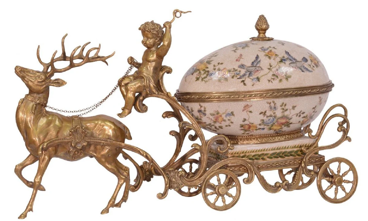 Casa Padrino Art Nouveau Caja de Joyería Carrier Latón / Multicolor 49,9 x 17,6 x H. 28,5 cm - Espléndido Joyero