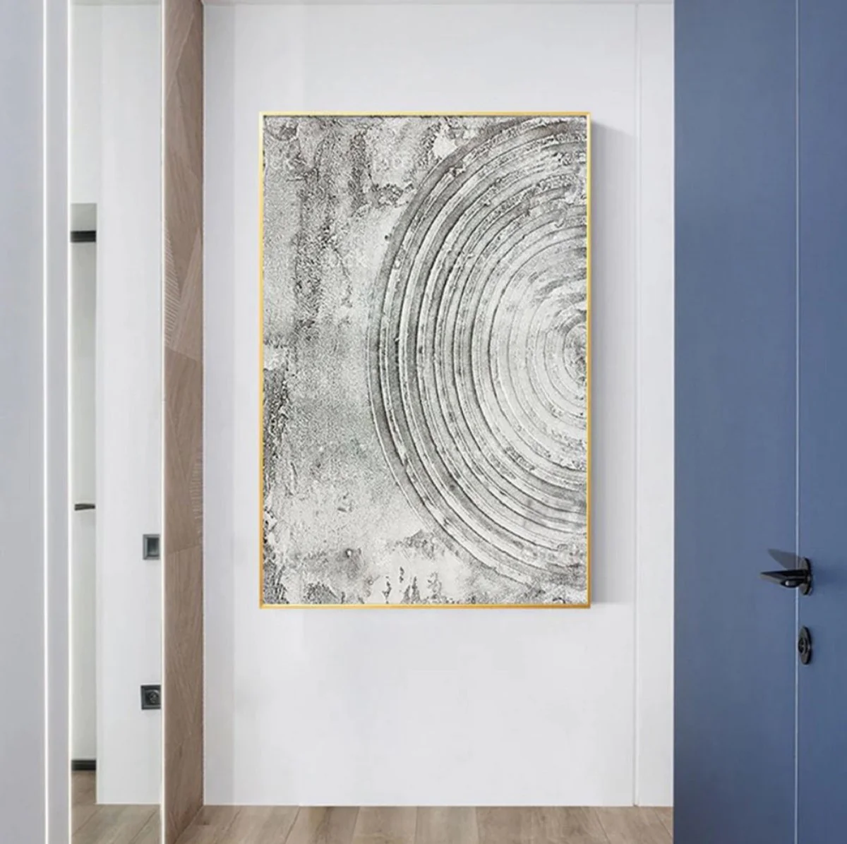 Casa Padrino Pintura al Óleo de Diseño de Lujo Gris / Oro 80 x 9 x A. 120 cm - Pintura Pintada a Mano con Marco de Metal - Decoración de Pared de Diseño de Lujo - Accesorios Decorativos