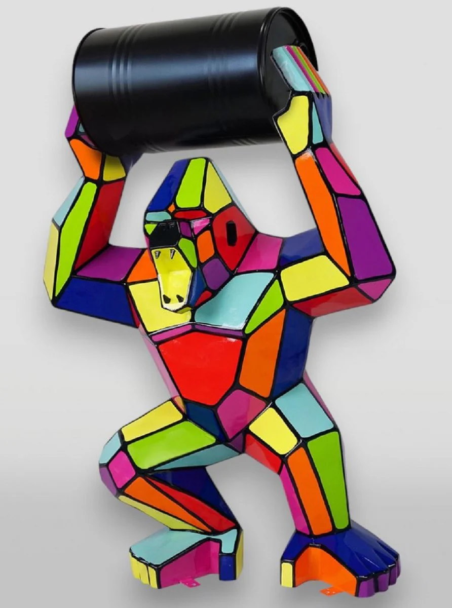Casa Padrino escultura decorativa XXL gorila con barril colorido / negro A. 140 cm