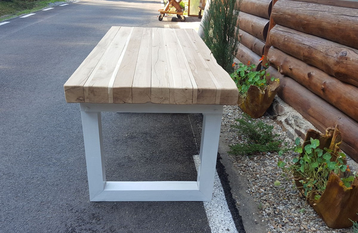 Casa de madera maciza Padrino de lujo mesa de comedor - Roble / Blanco - 200 cm x 90 cm x H80 cm - para trabajo pesado