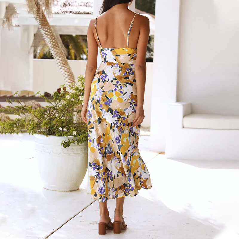 Ladies Summer Fresh Floral Print Sling Dress