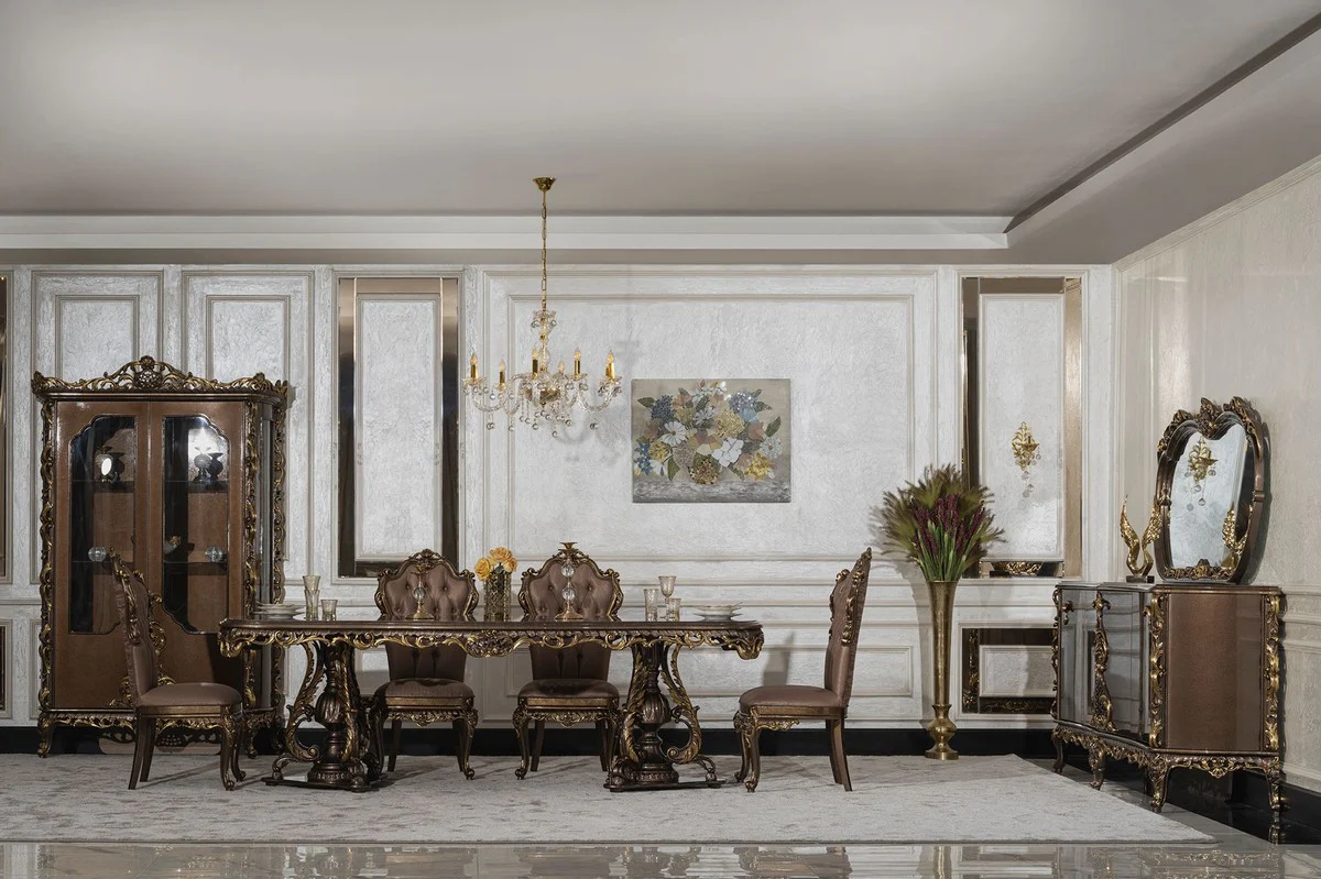 Casa Padrino vitrina barroco de lujo marr¨®n / oro - Magn¨ªfica vitrina de madera maciza con 2 puertas - Muebles de lujo en estilo barroco - Muebles barrocos - Noble y Magn¨ªfico